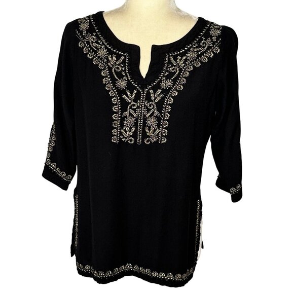 Anthony Originals NY Tops - Vintage Anthony Originals NY Black Embroidered Boho Festival Tunic Small